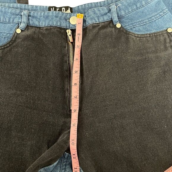 Veda New Eclipse Colorblock High Rise Wide Leg Two Tone Jeans Black Blue 10 - Picture 7 of 9